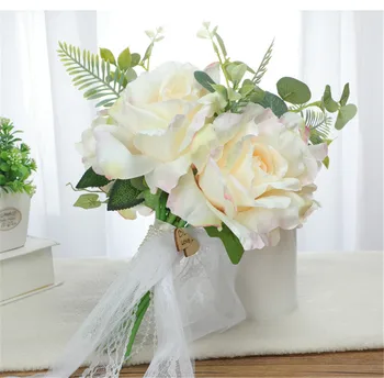 SESTHFAR vidieckom Štýle Svadobné kytice mariage de Romantický Zelenej Listovej Ružové Ruže Pivónia Vintage Aritificial Kvety bruiloft