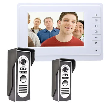 7inch Farebný LCD Video Dvere, Telefón, Zvonček Intercom Kit 2-kamera 1-monitor Nočné Videnie Doprava Zadarmo Home Security