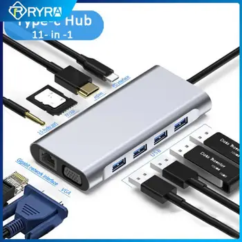 RYRA USB 3.0 Dock Stanica Pre kompatibilný s HDMI Rozbočovač Usb Typ-c Rozbočovač USB-c, HDMI 100M Sieťová Karta VGA PD Rozbočovač Pre Notebook