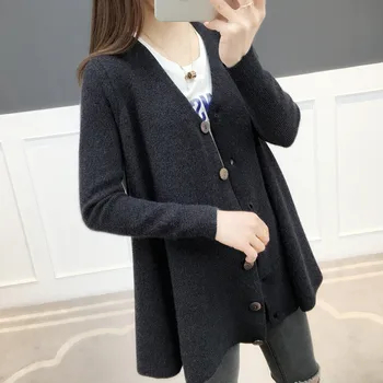 2019 nové jarné ženy pletený sveter sveter módne bežné tvaru Dlhý rukáv pletený sveter kabát žena voľné bat cardigan