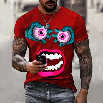 Letné Osobnosti 3D Tlač T-shirt Cartoon Oči Vtipné Výrazy Vzor pre Mužov Pekný Krátke Rukávy Človeka Bežné Tričko