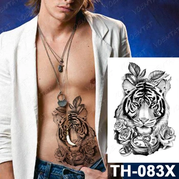 Zviera Nepremokavé Dočasné Tetovanie Nálepky Tiger Rose Hodiny Zviera Body Art Prenos Falošné Tatto Muži Ženy Black 3D Sexy Tetovanie Obrázok 2