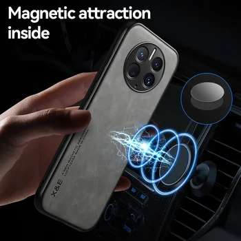 Pre Huawei Mate50 Pro Prípade Auto Magnetický Držiak S Doskou Telefónu Prípade Mate 50 Pro 5 0 50Pro Mate50Pro Mäkké Kožené Zadný Kryt Obrázok 2