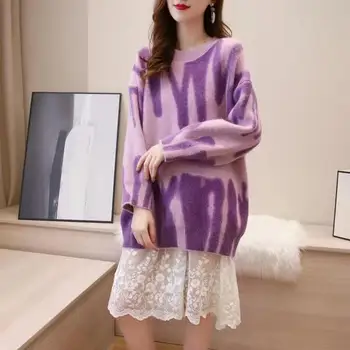 Vytlačené sveter žien jeseň zima 2021 nový Pulóver kórejský voľné sveter kabát, sveter ženy Obrázok 2