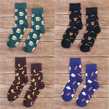 Pár ponožky pánske potravín cartoon vzor štyroch farbách žakárové trubice jednoduché módy wild osobnosti roztomilý zaujímavý trend populárne Obrázok 2