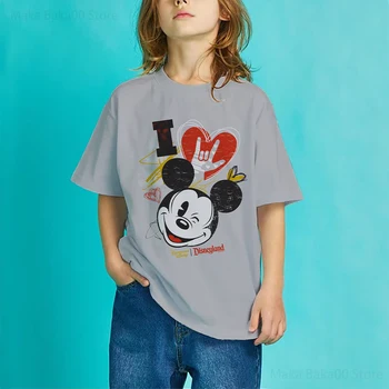 Letné nové T-shirt detské oblečenie voľné Disney Mickey a Minnie tlač okrúhlym výstrihom, krátke rukávy bežné kreslených dievčat topy Obrázok 2