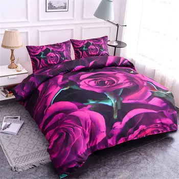ZEIMON Luxusný 2/3ks posteľná bielizeň Nastaviť Mäkké bytového Textilu Rose 3D Vytlačené Polyester Perinu Nastaviť Kráľovná Kráľ Twin Veľkosť Obrázok 2