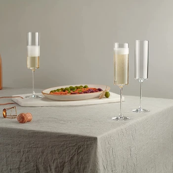 Pohár Šampanského Flauty 4 ks 6-Unca Šampanské Poháre 4Pc Nastaviť, Premium Námestie Okraji Fúkané Sklo, poháre na Víno Prosecco Obrázok 2