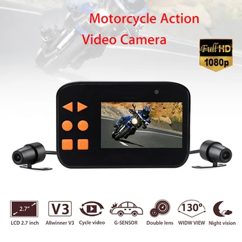 Motocykel DVR Full HD Dash Cam Vodotesný Fotoaparát, Dual Objektívom, Predné, Zadné View Motor Záznamník Motorke dvojitého Kamera Detektora Obrázok 2