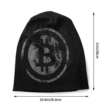 Vintage Bitcoin Logo Kapoty Klobúky Goth Jeseň Zima Ulici Skullies Čiapky Klobúk pre Mužov, Ženy Pletený Hat Teplé s Dvojakým použitím, Unisex Čiapky Obrázok 2