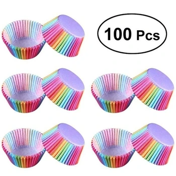 100ks/veľa Tortu Papier Pohár Rainbow Muffin Prípadoch Cupcake Formy Oilproof Povrch Fólie na Pečenie Pohár Kuchyni Varenie Zdobenie Nástroje Obrázok 2