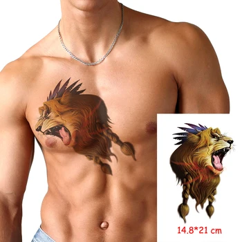 Nepremokavé Dočasné Tetovanie Nálepky revúci lev kráľ veľké zviera pierko tetovanie Body Art Rameno nohu falošné tetovanie Ženy/Muži dievča chlapec Obrázok 2