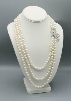 Ručne viazané 8-9mm biela usadenina perlový náhrdelník micro vložkou zirkón luk spona módne šperky Obrázok 2