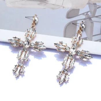 2022 Nové Módne Cross Drop Náušnice Ženy Šperky Crystal Drahokamu Veľké Kríži Visieť Náušnice Jasné, AB Farba Čierna Obrázok 2