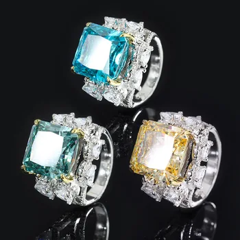 Fancy Svadobné Zásnubné Prstene pre Ženy 925 Sterling Silver Vysoko Uhlíkovej Námestie Diamantový Prsteň Výročie Darček Luxusné Šperky Obrázok 2