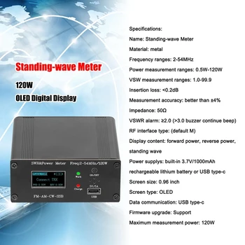 120W OLED Digitálnym Displejom Moc Stojaci-Vlna Meter HF Krátke Vlny Power Meter Stojaté Vlny Meter SWR Meter Obrázok 2
