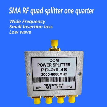 SMA Female Konektor RF Quad Power Delič Štyri Spôsoby 2000-6000MHz Frekvencia 50Ohm Široký Satelitný Signál Power Deliča Obrázok 2