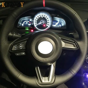 KUNBABY Auto Styling Originálne Kožené Auto Volant, Kryt Červená Značka na Vrchole pre Mazda 3 CX-5 2017 Mazda CX-9 2016 2017 Obrázok 2