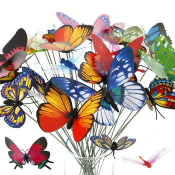 Záhrada Motýľov Na Tyčinky Farebné Vážky Vkladov Umenie DIY Dvore Ozdoby Nepremokavé Obrázok 2