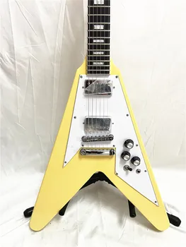Vysoká kvalita vlastné vydanie klasický Krém žltá lietadla vidlica profilované elektrická gitara môže byť prispôsobený pre dopravu zdarma Obrázok 2