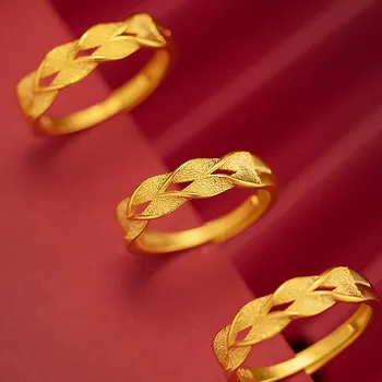 Jednoduché Wheatear Tvar Krúžok Pre Ženy, Svadobné 24K 999 Zlatá Farba Nastaviteľné Osobnosti Listy Krúžok Strany Šperky Darček Obrázok 2