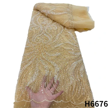 Luxusné Tylu Čipky Ručné Korálky Afriky Čipky Textílie 2022 Vysokej Kvality Nigérijský Vyšívané Oka Textílie, Čipky Na Šaty HX6676 Obrázok 2