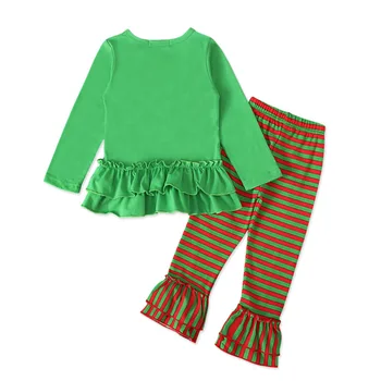 2Piece Deti Vianočné Oblečenie Batoľa Dievča Pád Oblečenie Pre Baby Dlhý Rukáv Bavlna Topy+Stripe Nohavice Deti Oblečenie Set 1953 Obrázok 2