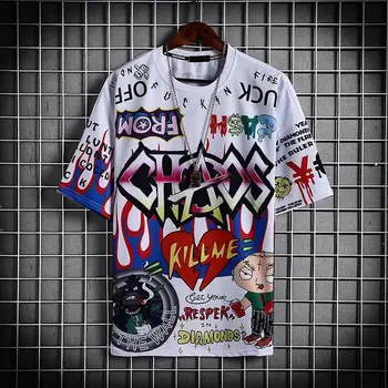 Kreatívne Krátke Rukávy Graffiti Muži T-shirt Lete Hip Hop, Punk Muž Grafické T Košele Pohodlné Módne Alternatívne Oblečenie Obrázok 2
