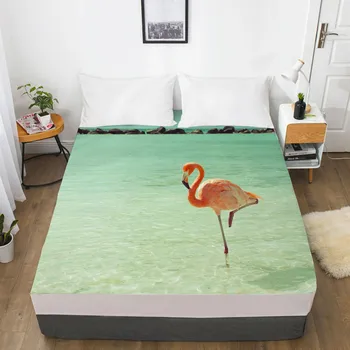 3D Luxusné obliečky Na Elastické Kapely Posteľ,1PCS Vybavené List 160x200/150x200,Bedsheet posteľná bielizeň,Posteľná Bielizeň Cartoon Flamingo Pre Deti Obrázok 2