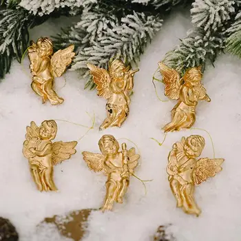 6Pcs Vianočný Stromček Anjeli Prívesok Creative New Gold / Silver Malý Anjel Ozdoby Na Vianočný Motív Strany Dekorácie Obrázok 2