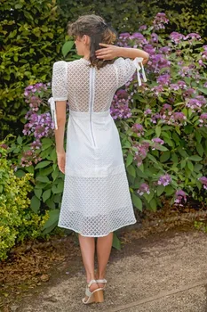 Sevintage Víla Camellia Midi Prom Šaty, Elegantné Krátke Rukávy Večerné Šaty Vysoká Krku Formálnej Strany Šaty Obrázok 2