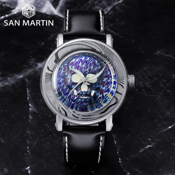San Martin 2020 Najnovšie Damasku Steeel Automatické Muži Hodinky Sapphire Crystal 20Bar Obmedzené Lebky SW200 Mov nie Mechanické Hodinky Obrázok 2