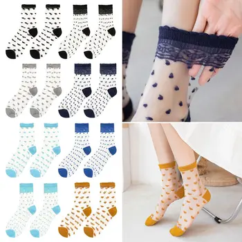 Letné Ženy Čipky Ponožky Crystal Hodváb Polka Dot Členkové Ponožky Sklo Čierne Biele Transparentné Ponožky pre Dámy Obrázok 2