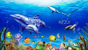 3d Underwater World Dolphin Hotel veľké ryby stropné nástenné TV tapetu pozadia Vlastné veľkosti Obrázok 2