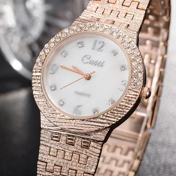 CUSSI 2018 Luxusné Rose Gold Ženy Hodinky náramkové hodinky Quartz Crystal Dámske Náramok Hodiniek reloj mujer Hodiny relogio feminino Obrázok 2