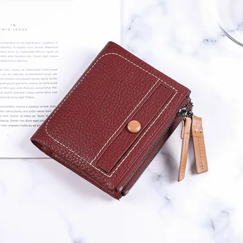 Prvá vrstva pravej kože ženy, zložené mince taška držiteľa karty peňaženky luxusný dizajnér kabelku Obrázok 2