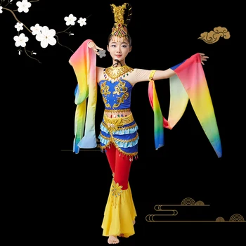 Deti Klasického Tanca Odrazila Pipa Výkon Krojov Elegantné Tradičné Ľudové Hmong Dunhuang Orientálne Oblečenie Obrázok 2