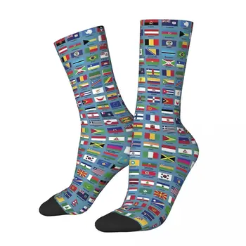 Svetové Vlajky S Názvy Krajín - Modrá Dospelých Ponožky Unisex ponožky,mužov Ponožky ženy Ponožky Obrázok 2