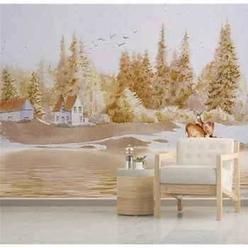 Vlastné 3d tapety malé čerstvé Nordic štýl abstrakt lese elk svahu gauč steny v obývacej izbe kvality materiálu, vodotesný Obrázok 2