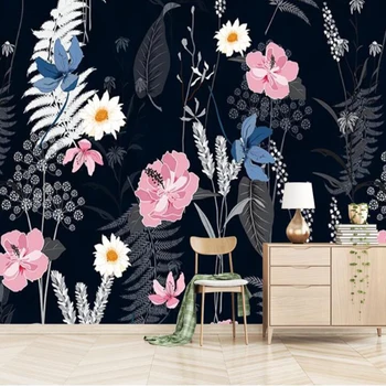 Milofi vlastné veľké 3D tapety maľby jednoduché ručne maľované kvety a vtáky pozadí stenu, dekorácie, tapety, maľby Obrázok 2