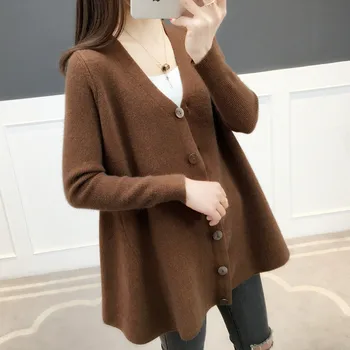 2019 nové jarné ženy pletený sveter sveter módne bežné tvaru Dlhý rukáv pletený sveter kabát žena voľné bat cardigan Obrázok 2